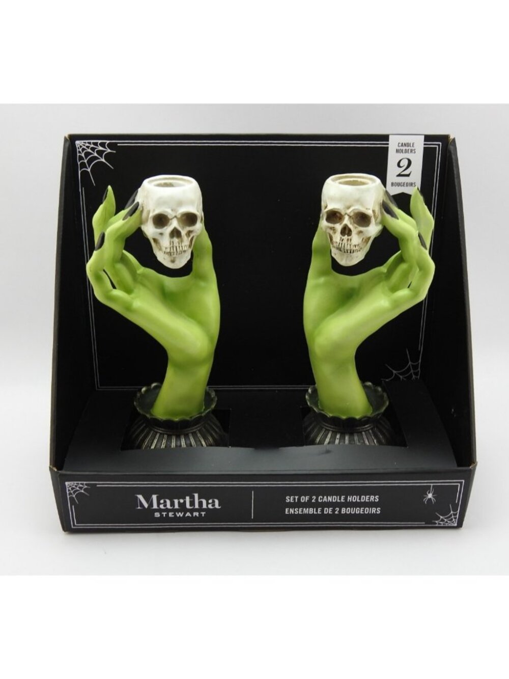 Martha Stewart Halloween Witch Hands Skulls Taper Candle Sticks Pair Holder NIB - Picture 2 of 11